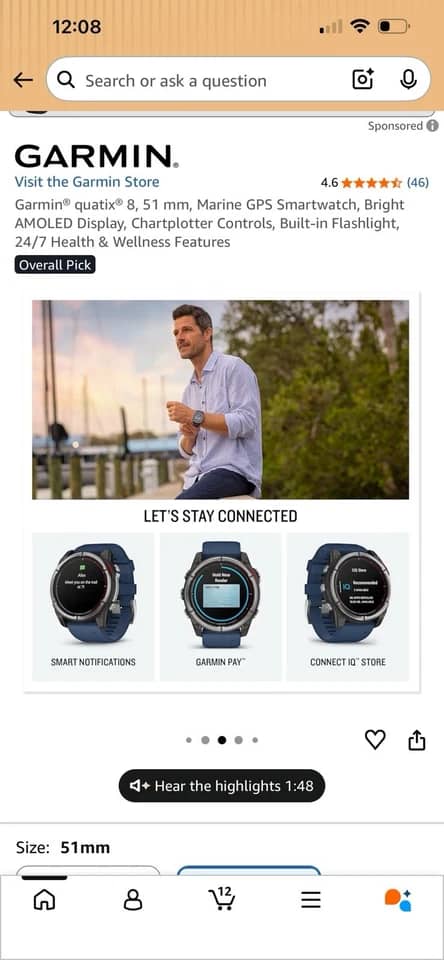 Garmin quatix 8 Smartwatches Blue 47mm New