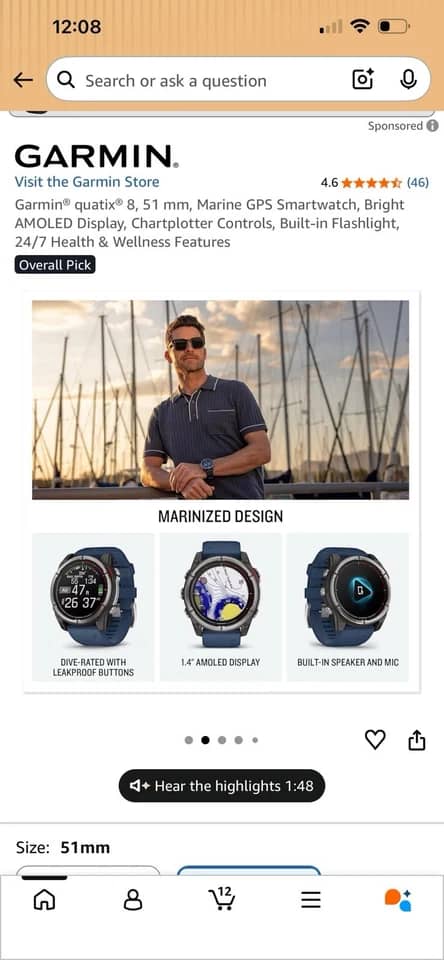 Garmin quatix 8 Smartwatches Blue 47mm New