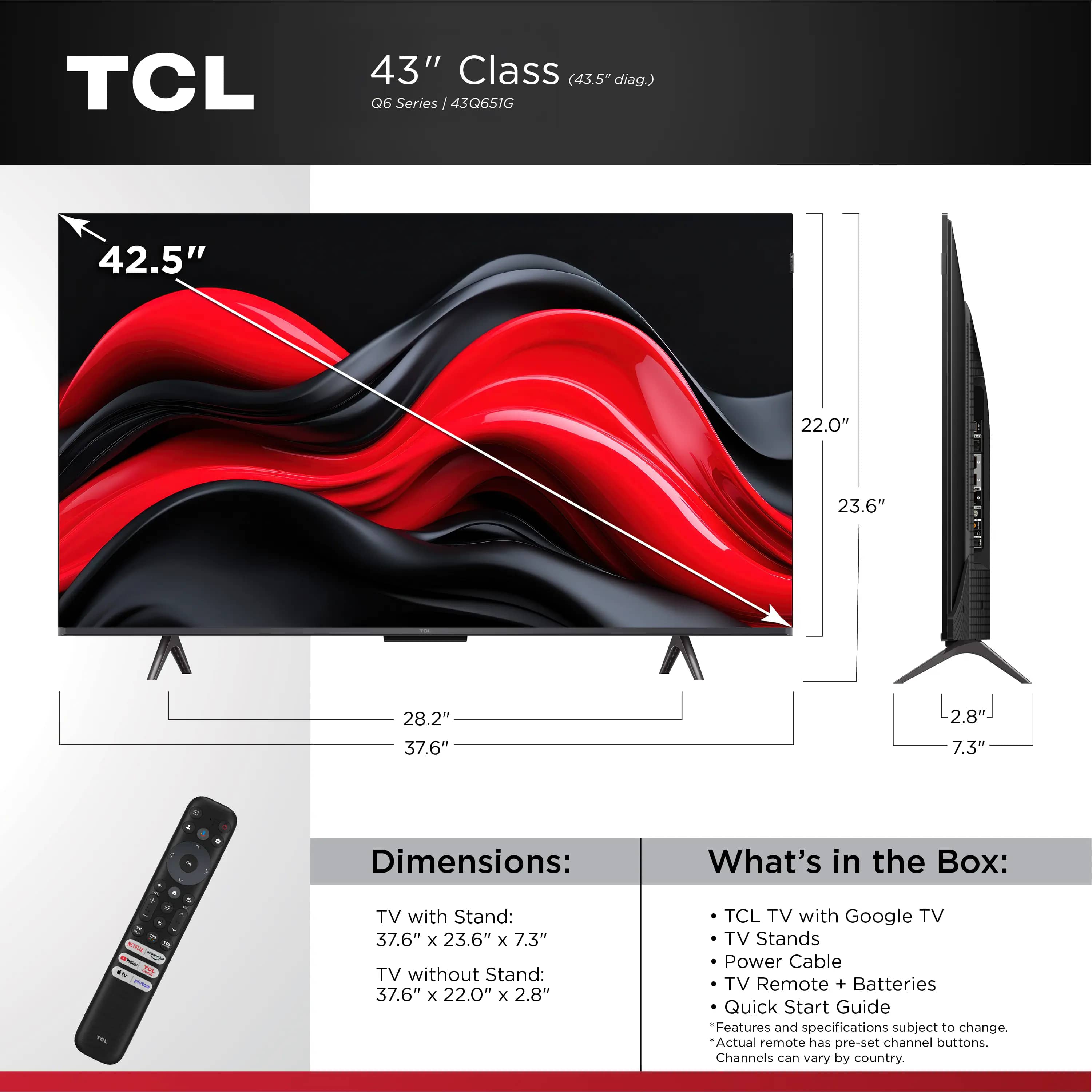 TCL Q651G TVs 43 inch New