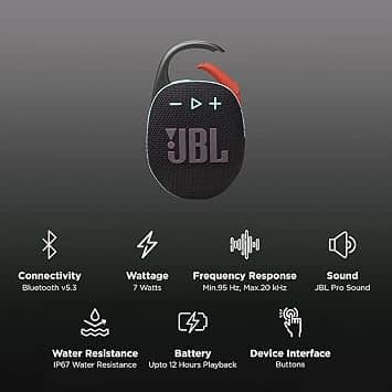 JBL Clip 5 Portable Bluetooth Speakers Black New
